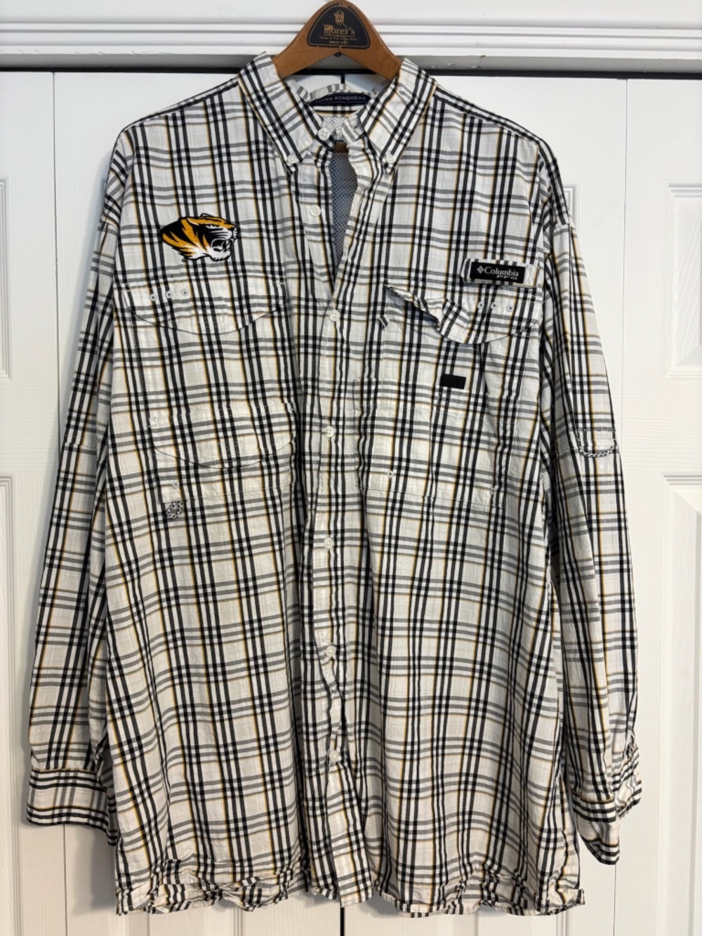 Columbia PFG Super Bonehead Missouri Tigers Mizzou Plaid Fishing Shirt Mens L